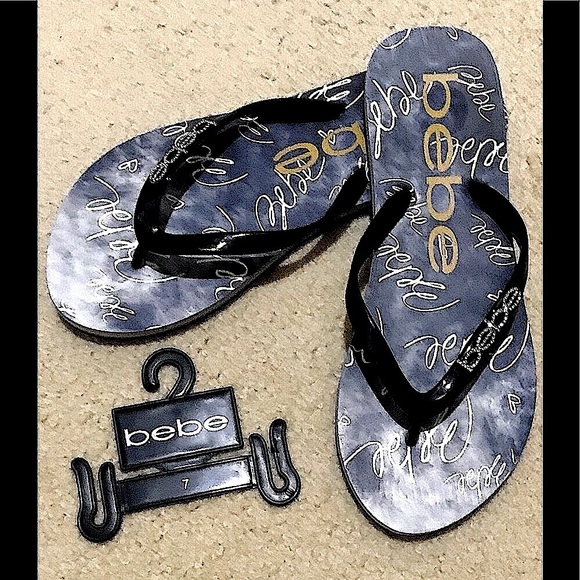 🆕🔥RARE BEBE SUPER CUTE FLIPFLOPS/BLACK&BEBE IN BLING SILVER MULTICOLORED INSOL - Picture 4 of 12